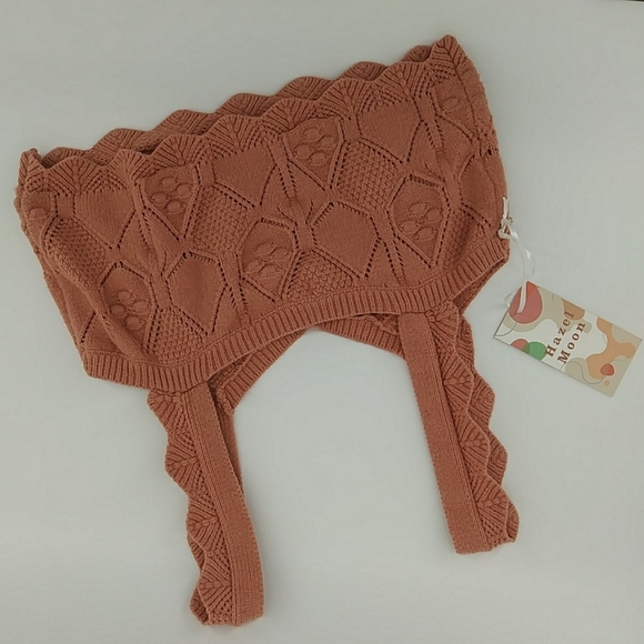 NWT Hazel Moon Knit Sweater Crop Dusty Mauve Orange Blue Flowers Top L - Picture 7 of 8